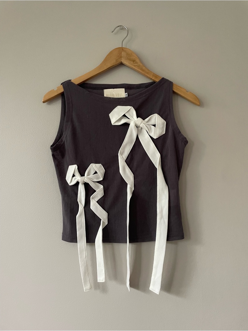 Zemeta Ribbon Droll Tank with sheer gray mesh and oversized bows